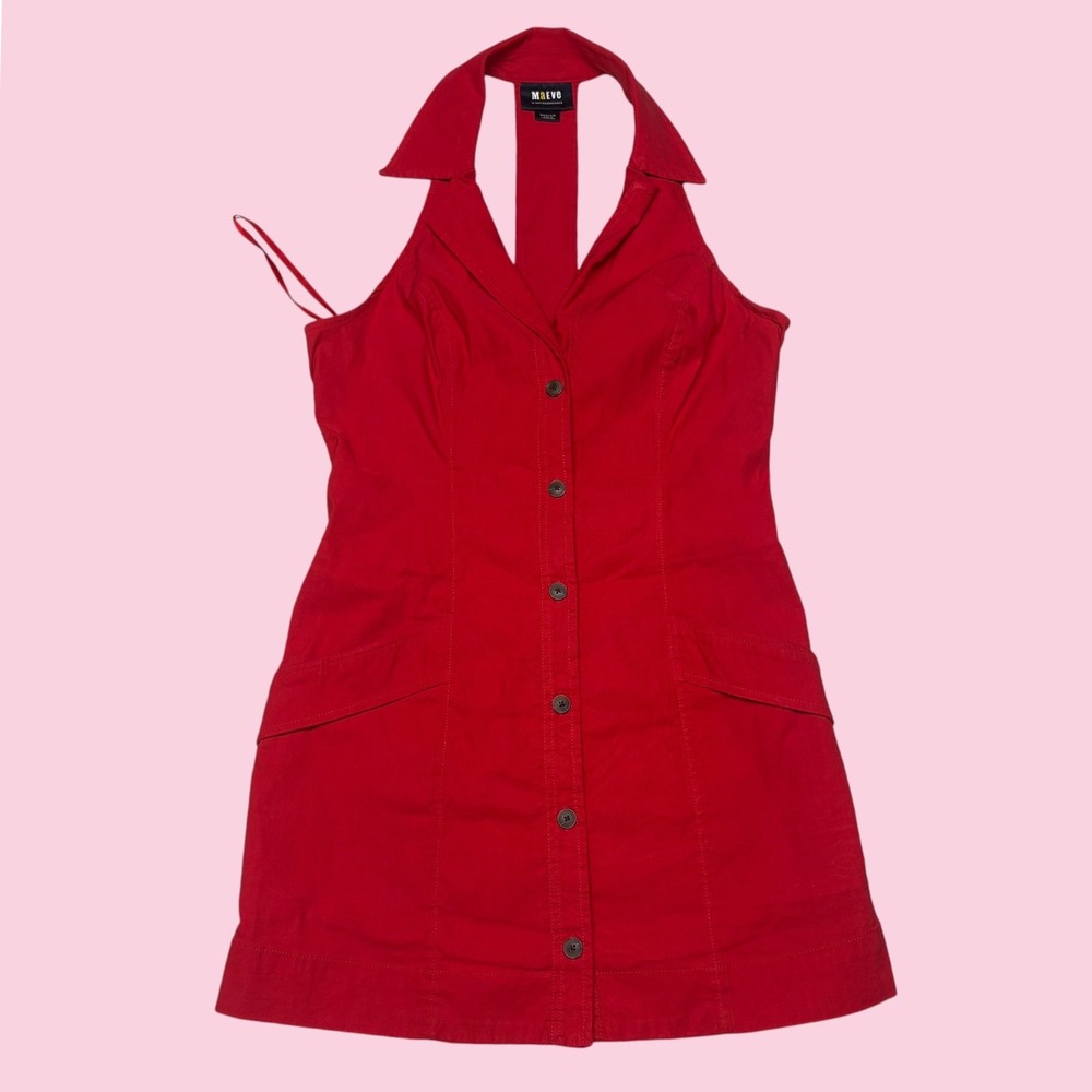 Maeve by Anthropologie Red Halter Mini Dress Button Down Collared Medium